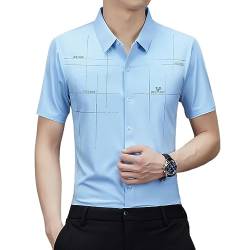 HESYSUAN Herren Ice Silk Business Hemd, nahtloses, faltenfreies Hemd, lässiger Druck Sommer Button Down Luxus Formales Hemd (Light Blue,3XL/125) von HESYSUAN