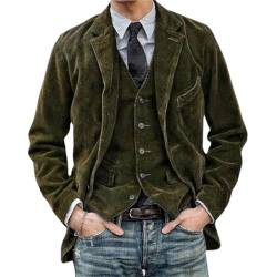 HESYSUAN Herren Vintage Cord Revers Jacke Einfarbig Cord Blazer Revers Taschen Übergang Slim Fit Warm Herren Anzugjacke Arbeitsblazer, grün, 2XL von HESYSUAN