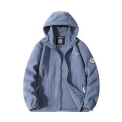 HESYSUAN Men's Double-Layer Fleece Hooded Jacket Warm Zip Polar Reversible Fleece Jacket Winter Padded Stand-up Collar Fleece Jacket (Blue,3XL) von HESYSUAN