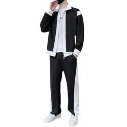 HESYSUAN Men's Outfit Casual 2 Piece Contrast Sports Jogging Tracksuits Set Full Zip Jogging Casual Sports Suit Sweatsuit (Black,4XL) von HESYSUAN