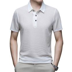 Mesh Ice Silk Kurzarm-T-Shirt,Ice Silk Schnell trocknendes Revers-Poloshirt Hohe Elastizität Bügelfrei Atmungsaktiv Casual T-Shirt (L/50,White) von HESYSUAN