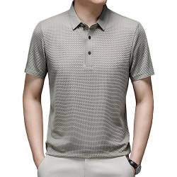 Mesh Ice Silk Kurzarm-T-Shirt,Ice Silk Schnell trocknendes Revers-Poloshirt Hohe Elastizität Bügelfrei Atmungsaktiv Casual T-Shirt (XXL/54,Khaki) von HESYSUAN