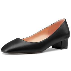 HEUIVZAR Damen Absatz Heel Pumps Eckige Zehenkappe Kitten Niedrige Blockabsatz Chunky Absatz Heel Slip-on Wildleder Dress Schuhe Bräutigam Urlaub Schwarz 3.5 cm 45 EU von HEUIVZAR