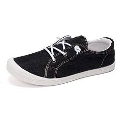 HEVA Damen Canvas Slip-On Sneakers Mode Casual Canvas Schuhe Bequeme Wanderschuhe(3UK 36EU, Schwarz) von HEVA