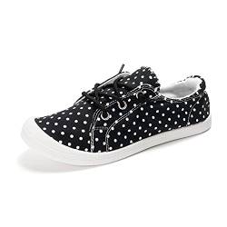 HEVA Damen Canvas Slip-On Sneakers Mode Casual Canvas Schuhe Bequeme Wanderschuhe(3UK 36EU, Weißer Punkt) von HEVA