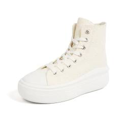 HEVA Damen Canvas Trainer Schuhe High-Top-Sport-Canvas-Schuhe(6.5UK 40EU,Reis Weiß) von HEVA