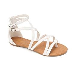 HEVA Damen Casual Riemchensandalen Komfort Einstellbare Flache Sandalen（6UK 39EU,Weiß） von HEVA