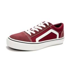 HEVA Damen Klassische Segeltuchschuhe Bequeme Turnschuhe Herren Schnürschuh Trainer Freizeitschuhe(10UK 45EU,Niedrig Burgundisch) von HEVA