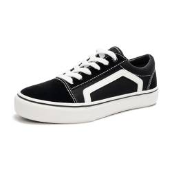 HEVA Damen Klassische Segeltuchschuhe Bequeme Turnschuhe Herren Schnürschuh Trainer Freizeitschuhe(4UK 37EU,Niedrig Schwarz) von HEVA