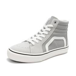 HEVA Damen Klassische Segeltuchschuhe Bequeme Turnschuhe Herren Schnürschuh Trainer Freizeitschuhe(6.5UK 40EU,hoch Grau) von HEVA