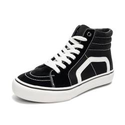 HEVA Damen Klassische Segeltuchschuhe Bequeme Turnschuhe Herren Schnürschuh Trainer Freizeitschuhe(6.5UK 40EU,hoch Schwarz) von HEVA