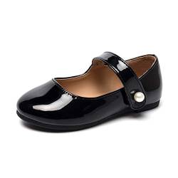 HEVA Klassische Mary-Jane-Schuhe für Mädchen mit Klettverschluss, Flache Schuhe für Hochzeitskleider Schulschuhe(11UK 30EU,Schwarz) von HEVA