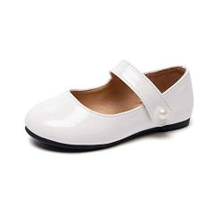 HEVA Klassische Mary-Jane-Schuhe für Mädchen mit Klettverschluss, Flache Schuhe für Hochzeitskleider Schulschuhe(7UK 24EU,Weiss) von HEVA