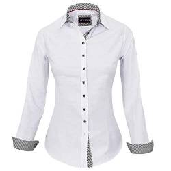 HEVENTON Damen Bluse Hemdbluse Slim-Fit 100% Baumwolle Langarm elegant und hochwertig Business 1214 Farbe Weiß, Größe 34 von HEVENTON