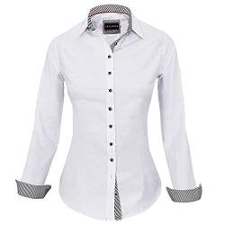 HEVENTON Damen Bluse Hemdbluse Slim-Fit 100% Baumwolle Langarm elegant und hochwertig Business 1214 Farbe Weiß, Größe 42 von HEVENTON