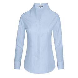 HEVENTON Damen Bluse Hemdbluse mit Stehkragen leicht tailliert bügelleicht Kelchkragen elegant festlich auch für Business Farbe Hellblau, Größe 34 von HEVENTON