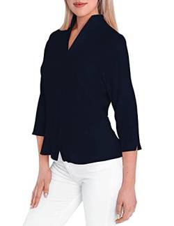 HEVENTON Damen-Bluse mit Kelchkragen Hemd-Bluse Stehkragen bügelleicht Business 3/4 Ärmel 1205 Color Dunkelblau, Size 34 von HEVENTON