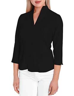 HEVENTON Damen-Bluse mit Kelchkragen Hemd-Bluse Stehkragen bügelleicht Business 3/4 Ärmel 1205 Color Schwarz, Size 36 von HEVENTON