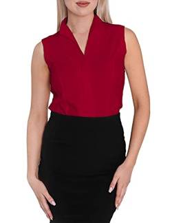 HEVENTON Damen Kelchkragen-Bluse ärmellos tailliert bügelleicht 1209 Farbe Rot, Größe 38 von HEVENTON