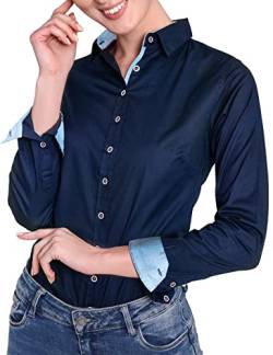 HEVENTON Hemdbluse Bluse Damen Langarm, elegant und hochwertig, Farbe Navy, Größe 34 von HEVENTON