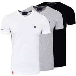 Herren T-Shirt V-Ausschnitt Kurzarm Slim-Fit - in Weiß, Schwarz und Grau - S bis XXL Color Schwarz, Size XXL von HEVENTON