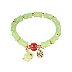 HEVIBK Kaninchen Bambus-Jade-Armband, handgefertigt, hohe Qualität, Mode-Armband, lässiges Armband (Grün) von HEVIBK