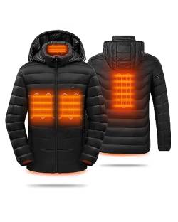 HEWINZE Beheizbare Jacke Herren mit kapuze,Warme Pufferjacke Damen mit akku 5V 10000mAh,Winterjacke für Outdoor Wandern Jagd Motorrad Camping von HEWINZE