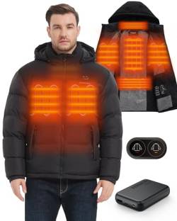 HEWINZE Beheizte Kapuzenjacke für Herren – elektrische Dual-Control-Heizungs-Wärmejacke mit 7,4-V-Akku, EU 2X-Groß, Schwarz von HEWINZE