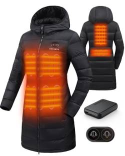 HEWINZE Beheizter Puffermantel mit Kapuze für Damen – elektrische Dual-Control-Heizjacke mit 7,4-V-Akku, EU Klein, Schwarz von HEWINZE