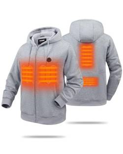 HEWINZE Heizbarer Hoodie mit Reißverschluss und 7,4V Batteriepack für Männer und Frauen, Vollständig beheizter Sweatshirt mit Reißverschluss (Unisex). von HEWINZE