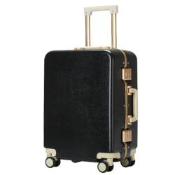 HEWOOJA Reisekoffer Gepäck Damen Leder Strukturiert Mute Universal Rad Passwort Box Langlebiger Und Starker Koffer Trolley Trolley (Color : Black, Size : 20in) von HEWOOJA
