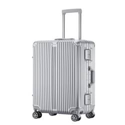 HEWOOJA Reisekoffer Hochwertiger Trolley-Koffer Mit Aluminiumrahmen, 20/24/28-Zoll-Boarding-Koffer, Internet-Promi-Koffer Trolley (Color : Silver, Size : 20in) von HEWOOJA
