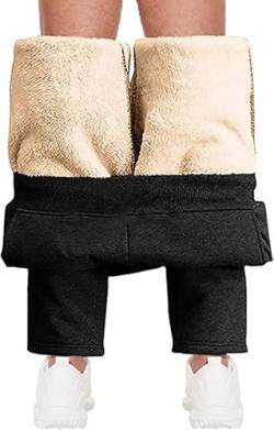 Herren Sherpa Gefütterte Cordhose Winterhose Baumwolle Cord Hose Business Männer Chino Hose Elastische Taille Fleecehose Sweatpants (Color : Schwarz, Size : S) von HEXEH