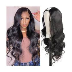 Perücken U-Teil-Perücke, gewellt, U-Teil, Echthaar-Perücke for Damen, brasilianisches Remy-Haar, 25,4–66 cm, klebefrei, voller Kopf, U-Form, Clip-in-Perücken, natürliche Farbe Cosplay-Party-Perücke ( von HEXEH