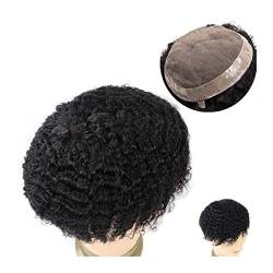 Toupet für Männer Afro-Wellen-Haar-Toupet for Männer, langlebig, monolockig, 120% indisches Echthaar, Perücken #1B, schwarzes Männerhaar, Ersatzsystem Herrenperücke (Color : 1B 10MM Wave 120%, Size von HEXEH