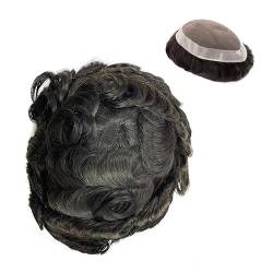 Toupet für Männer Man Toupee 6" Indian Human Hair Replacement System Fine Mono NPU Base 30mm Wave Toupee Mens Kapillarprothese Haarteil Herrenperücke (Color : 30mm Wave Toupee 1B05 120%, Size : 7x10 von HEXEH