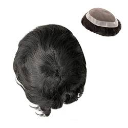 Toupet für Männer Man Toupee Fine Mono NPU Human Hair Wigs 6" Indian Human Hair Replacement System Straight Men Kapillarprothese Haarteil Herrenperücke (Color : Straight Toupee 1B 110%, Size : 7x9) von HEXEH