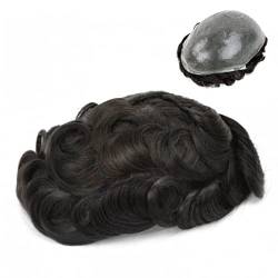 Toupet für Männer Toupee for Male Full Skin with Scalloped Front Men's Hair Prosthesis 0.04-0.06mm Thin Pu Skin Durable Men Hairpieces Human Hair System Unit Herrenperücke (Color : 120%, Size : 6x8 von HEXEH