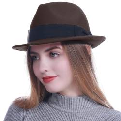 HEYANN Fedora Hut Herren Mode Filz Hüte für Herren Damen 56-58cm Wollfilz Herrenhut Jazz Cap Kurzer Krempe Trilby Hut mit Eleganter Panama Hut Damen Gentlemans (M/L, Braun) von HEYANN