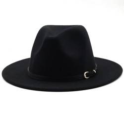 HEYANN Fedora Hut Herren mit breiter Krempe Damen Herren Klassische mit Gürtelschnalle Filz Unisex Trilby-Hut Herren Panama Hut Jazz Hut für Damen Herren (M, Schwarz) von HEYANN