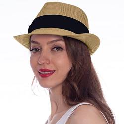 HEYANN Hut Herren Sommer Kinder Strohhut Panamahut Sonnenhut Fedora Hut,Trilby Hut Damen Strohhut mit kurzer Krempe Stroh Sonnenhut Klassische Strandhut für Sommer von HEYANN