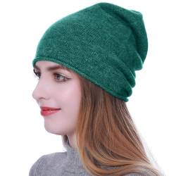 HEYANN Merino Mütze,Beanie Damen Wool Damen Beanie Ridge Cuff Beanie für Damen und Herren Wintermütze Unisex Beannie Laufmütze (Grün) von HEYANN