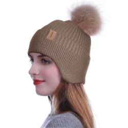 HEYANN Mütze Damen mit Ohrenklappe,Wintermütze Herren Strickmützen für Damen Fahrradhelm Beanie Hut Unisex Winter Beanie Hut Outdoor Skimütze für Männer und Frauen (Kaffee) von HEYANN