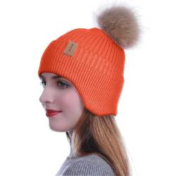 HEYANN Mütze Damen mit Ohrenklappe,Wintermütze Herren Strickmützen für Damen Fahrradhelm Beanie Hut Unisex Winter Beanie Hut Outdoor Skimütze für Männer und Frauen (Orange) von HEYANN