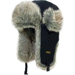 HEYANN Unisex Fliegermütze für Herren Wintermütze Herren Trapper Mütze mit Ohrenklappen Uschanka Wintermütze Russische Hütte (L/XL, Schwarz- Qingzilan) von HEYANN