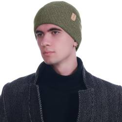 HEYANN Winter Beanie Mütze,Herren Cuffed Beanie Mütze Unisex Weiche Warme Strickmütze Einfache Wintermütze für Herren und Damen (Army Green) von HEYANN