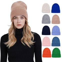 HEYANN Wintermütze Strickmütze, Strickmütze Hellbraun Damen Unisex Knit Beanie Hat Weich Nette Warm Beanie Hat Wollmütze für Herren Damen Warme Manschette Mütze Kappe Hut Mütze (Hellbraun) von HEYANN