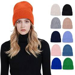 HEYANN Wintermütze Strickmütze Unisex Knit Beanie Hat Weich Nette Warm Beanie Hat Wollmütze für Herren Damen Warme Manschette Mütze Kappe Hut Mütze (Orange) von HEYANN