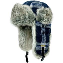 HEYANN Wintermütze mit Ohrenklappen,Fliegermütze Herren Uschanka Trapper Mütze Bombermütze Karierter Hut Unisex Ushanka Mütze Russische Warme Mütze für Damen und Herren (S/M, Blau-Grau) von HEYANN