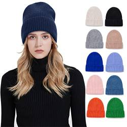 HEYANN Wollmütze Damen Wintermütze Strickmütze Unisex Knit Beanie Hat Weich Nette Warm Beanie Hat Wollmütze für Herren Damen Warme Mütze Kappe Hut Mütze (Marineblau) von HEYANN